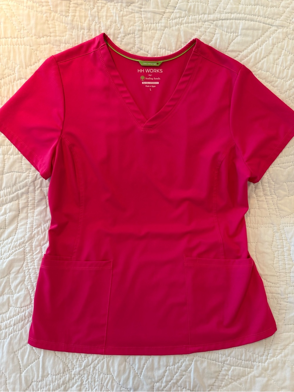healing hands V-Neck Scrub Top in Hot Pink